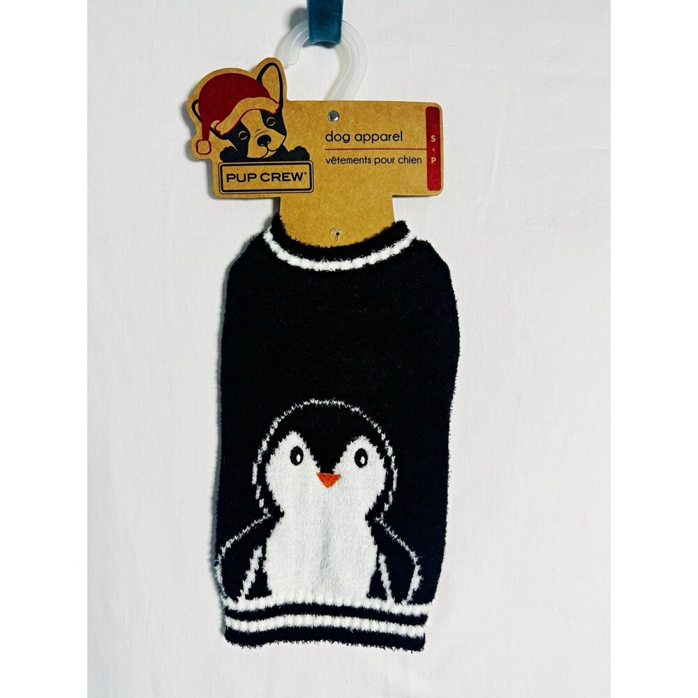 Pup Crew Dog Sweater Size S Black/White Penguin Acrylic Warm